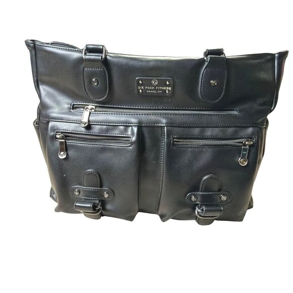 6 Pack Fitness Rene Tote Black Leather Travel & Gym Bag With Meal compartments - Picture 1 of 9